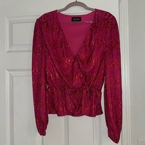 Fuchsia and Red Peplum Blouse